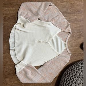 Free People White and Pink Long Sleeve Top